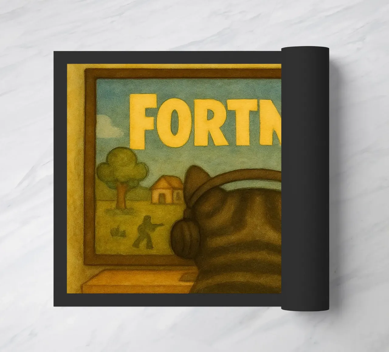 Katze spielen Spiel retro Kunst Zeichnung Fußmatte von genzaa