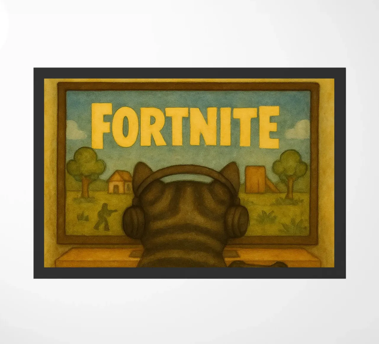 Katze spielen Spiel retro Kunst Zeichnung Fußmatte von genzaa