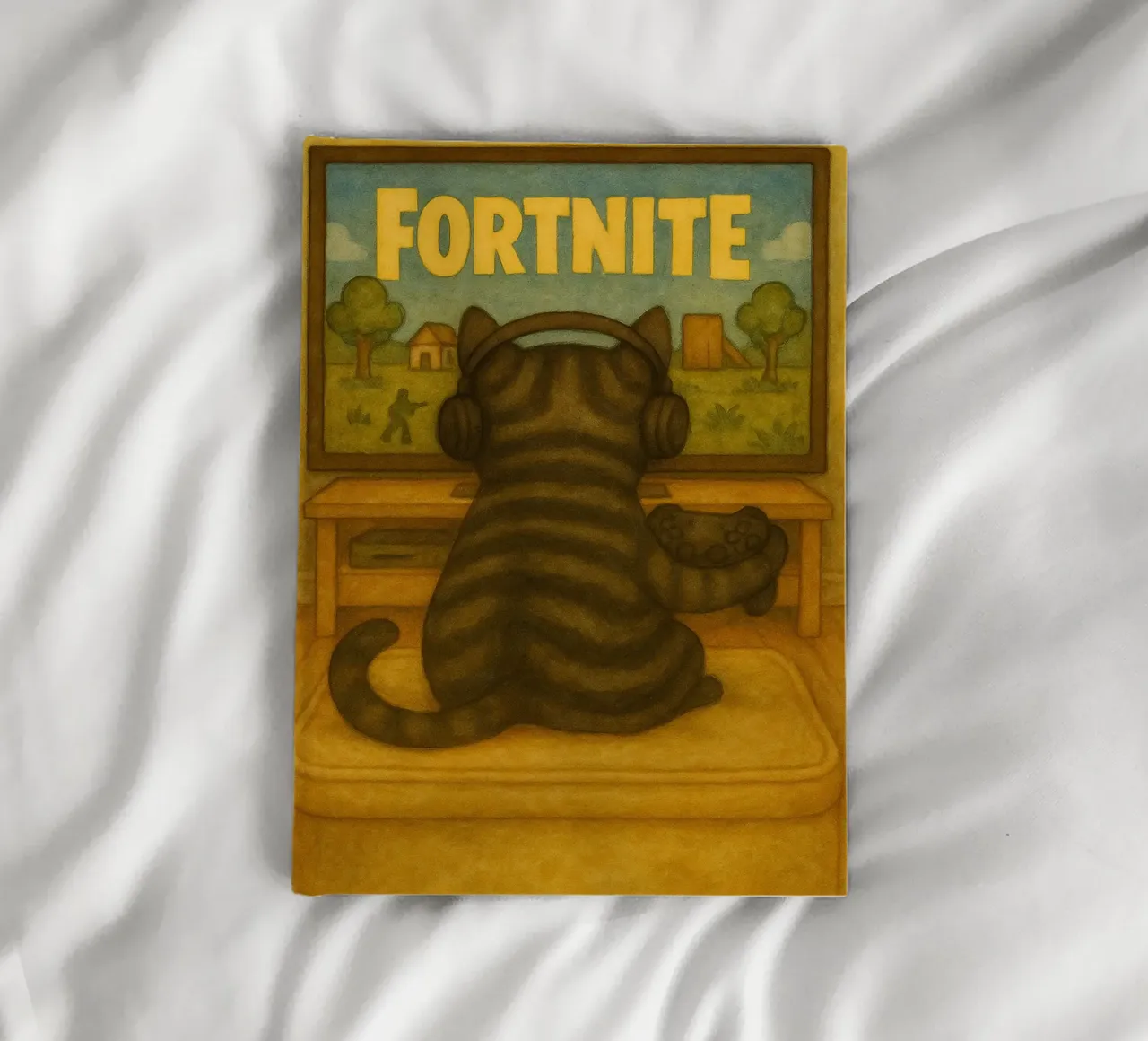 cat playing game retro art drawing notebook by genzaa