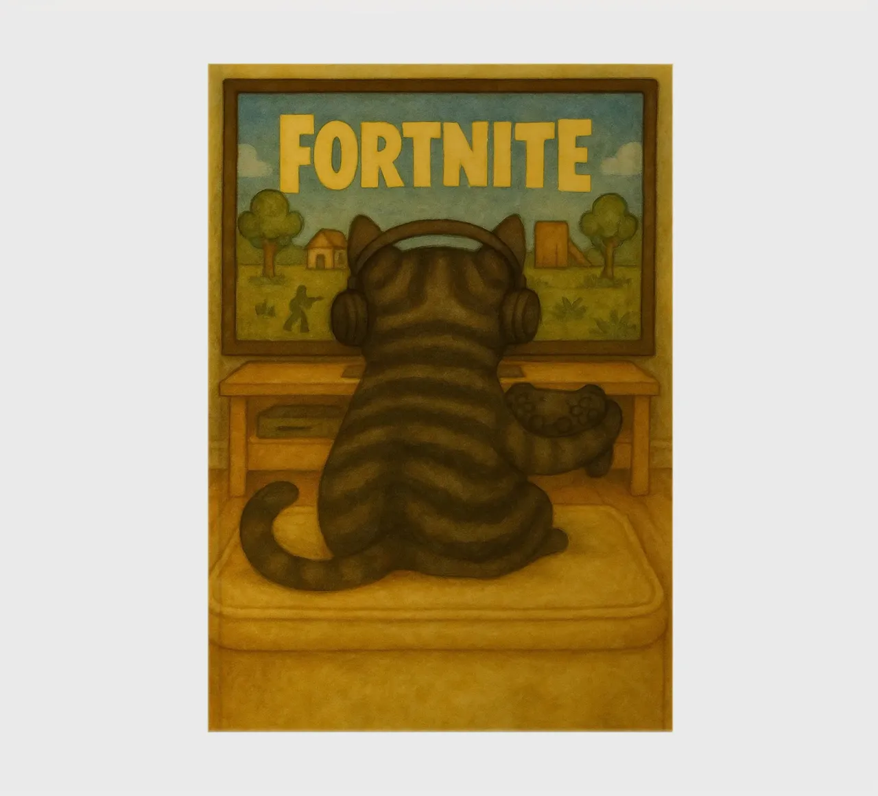 cat playing game retro art drawing notebook by genzaa