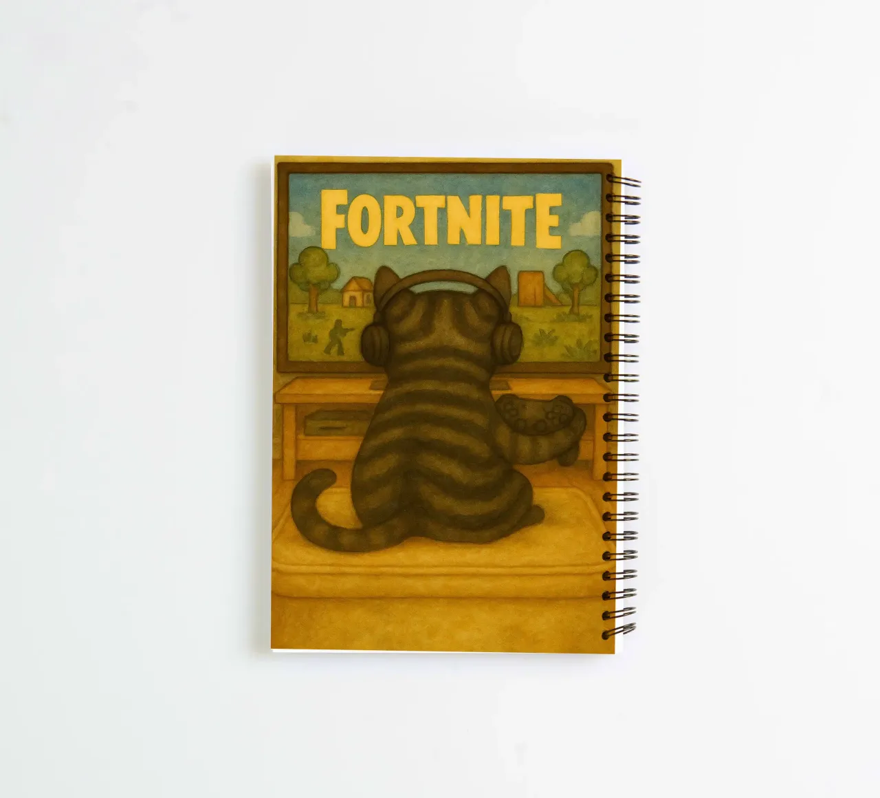 cat playing game retro art drawing spiral notebook by genzaa