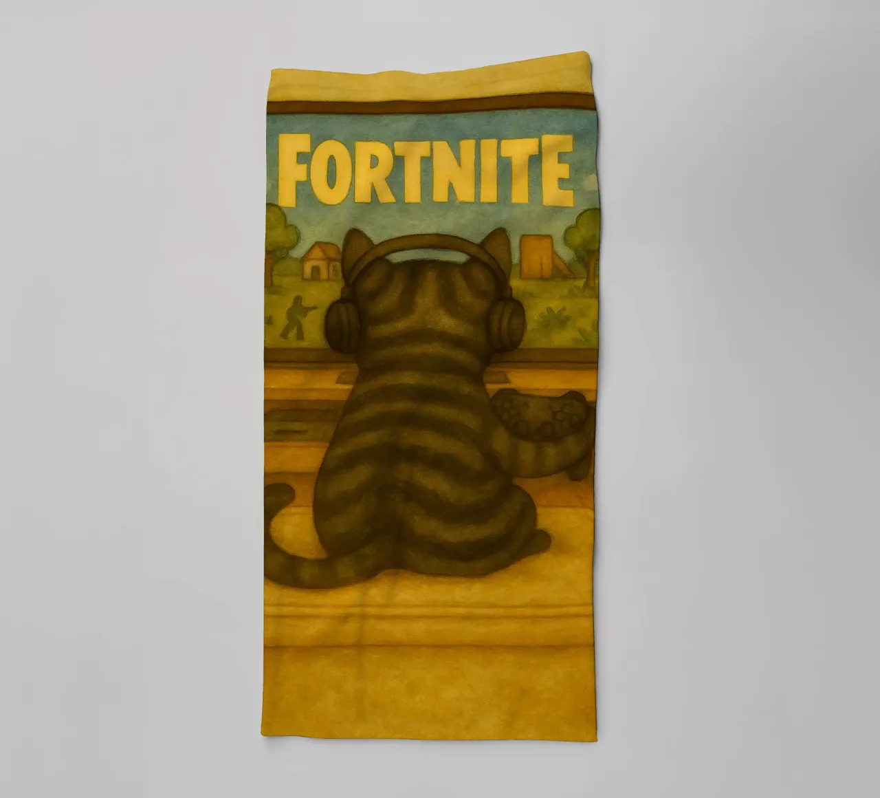 cat playing game retro art drawing towel by genzaa