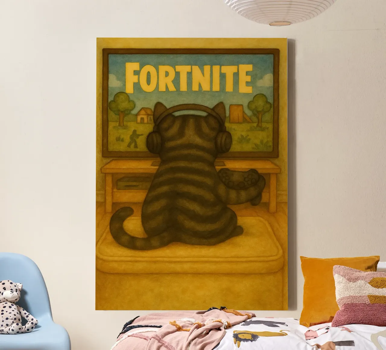 cat playing game retro art drawing canvas by genzaa