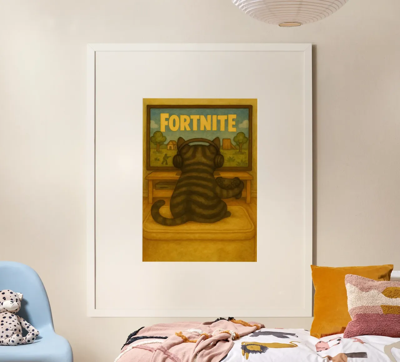 cat playing game retro art drawing hahnemühle by genzaa
