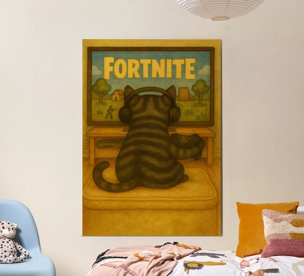 Katze spielen Spiel retro Kunst Zeichnung Poster von genzaa