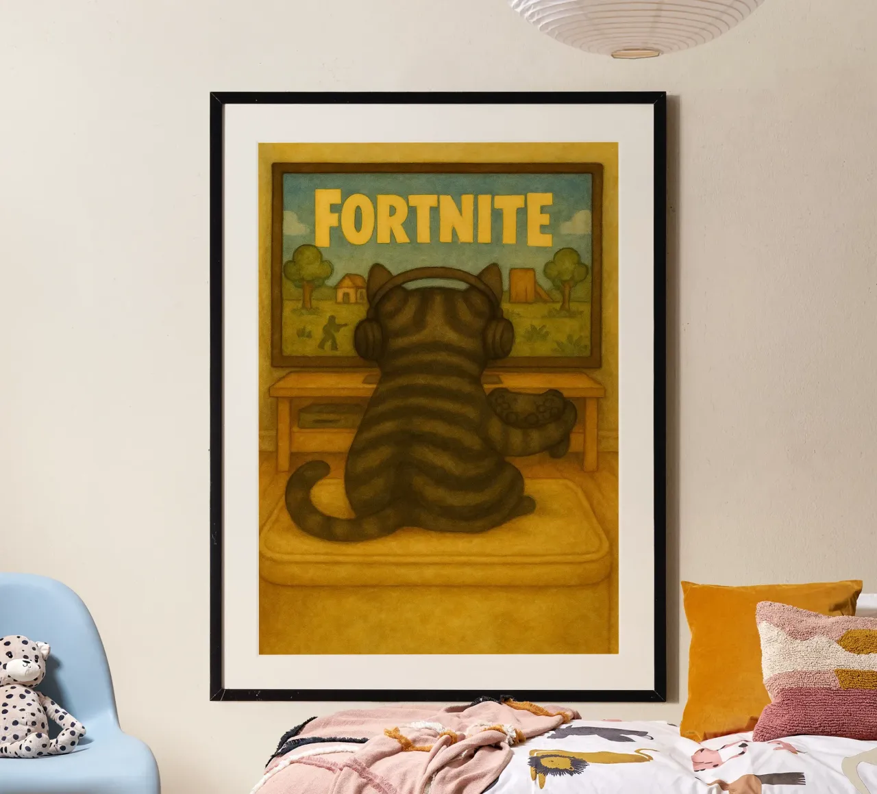 cat playing game retro art drawing hahnemühle by genzaa