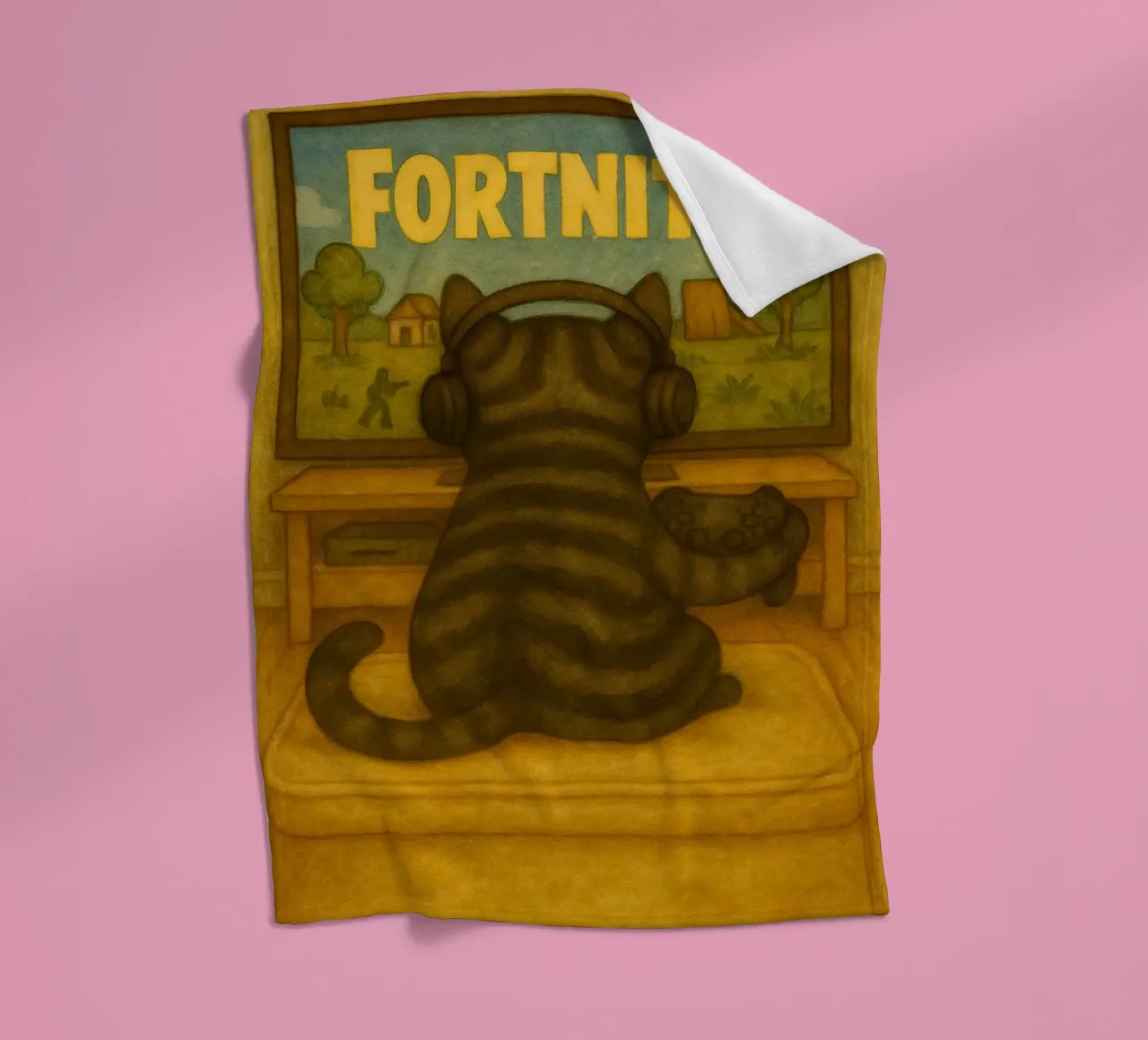 Katze spielen Spiel retro Kunst Zeichnung Fleecedecke von genzaa