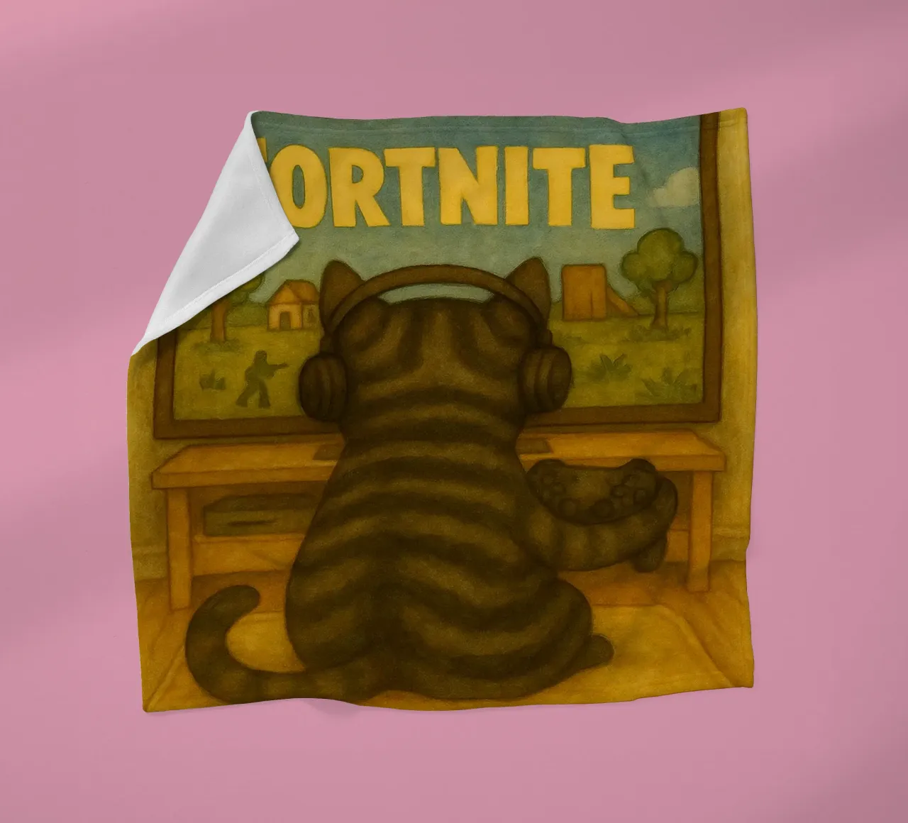 Katze spielen Spiel retro Kunst Zeichnung Fleecedecke von genzaa