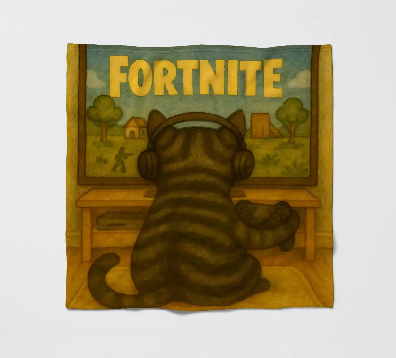 Katze spielen Spiel retro Kunst Zeichnung Fleecedecke von genzaa