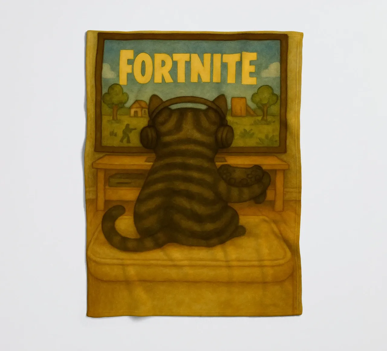 Katze spielen Spiel retro Kunst Zeichnung Fleecedecke von genzaa