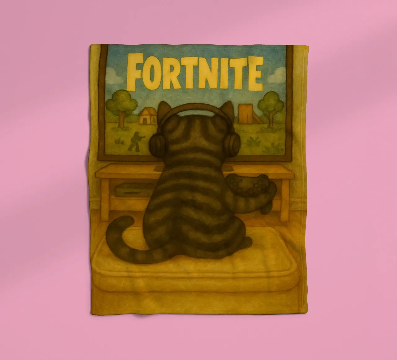 Katze spielen Spiel retro Kunst Zeichnung Fleecedecke von genzaa