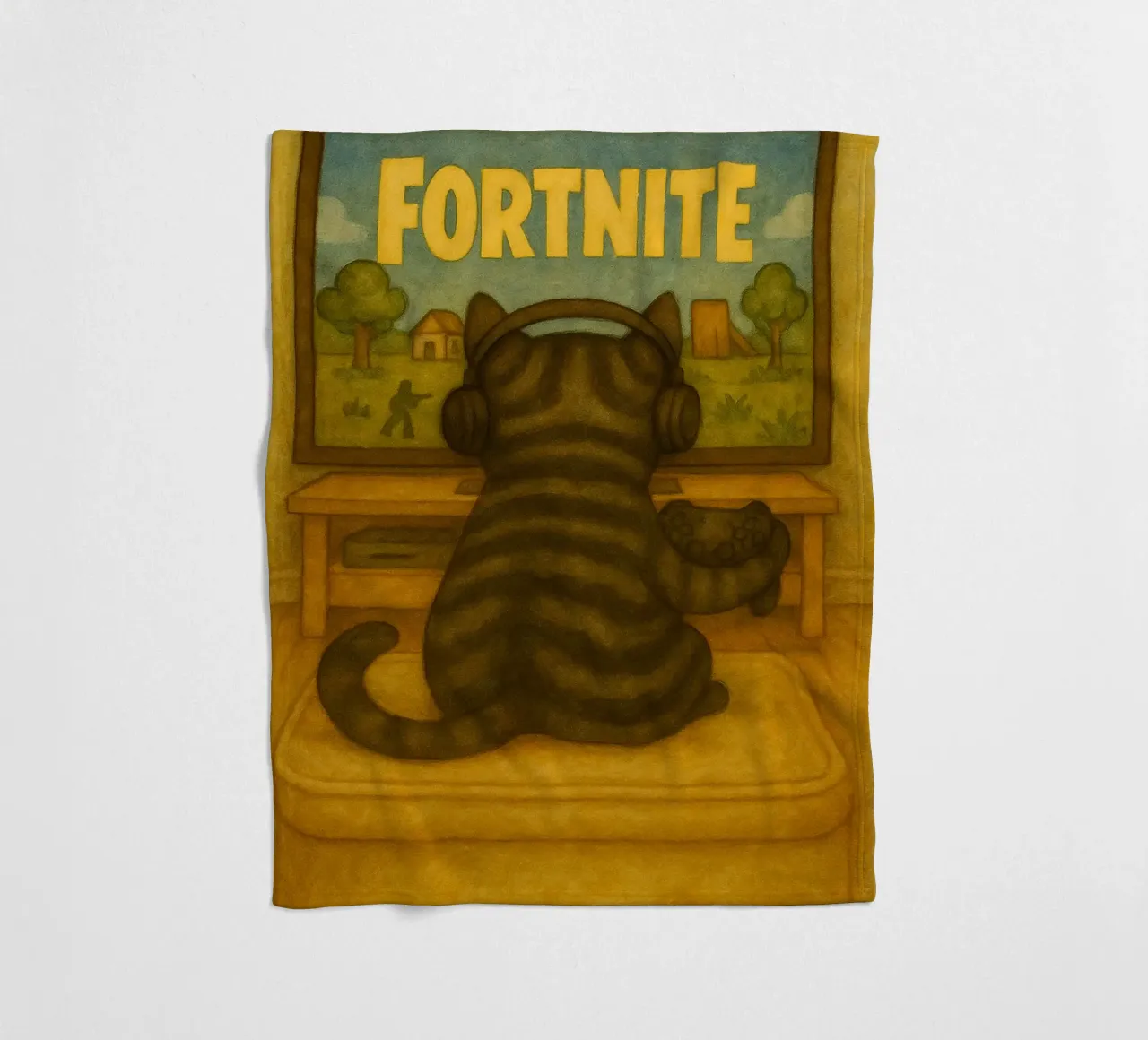 Katze spielen Spiel retro Kunst Zeichnung Fleecedecke von genzaa