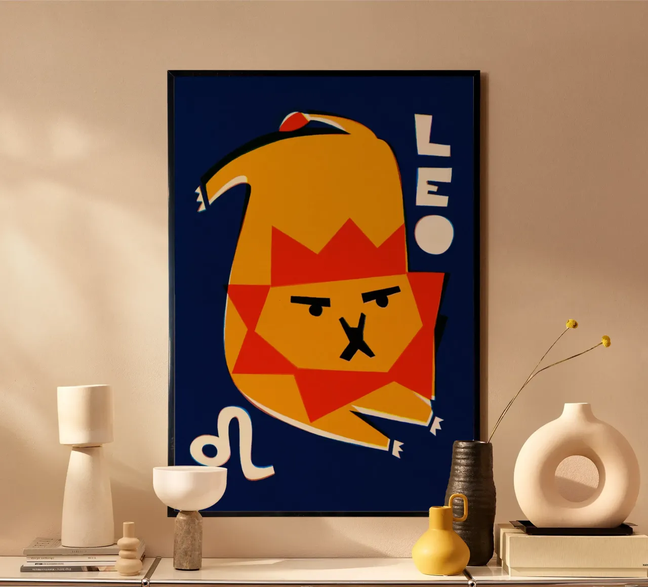 Zodiaco Leone poster con telaio in legno da Fox & Velvet