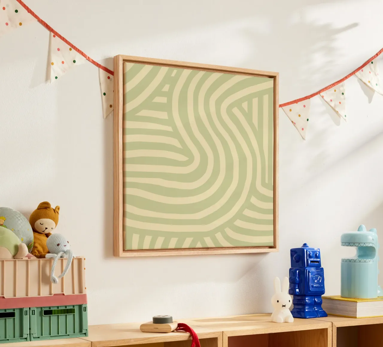 Striscia verde oliva tela con Cornice a cassetta da Little Dean