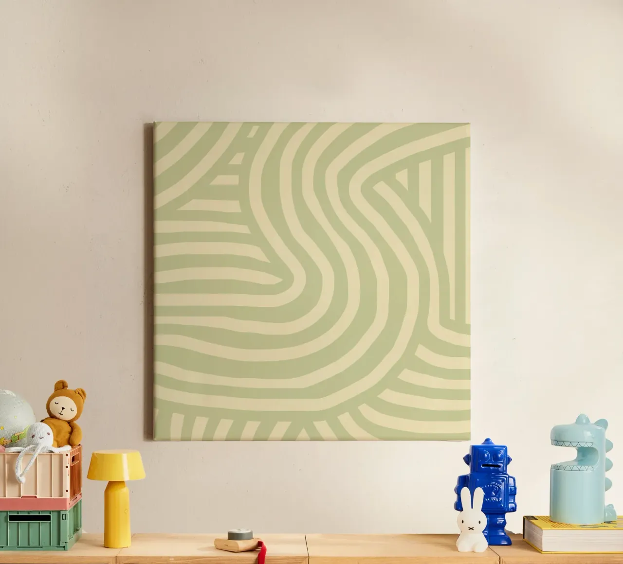 Striscia verde oliva tela con Cornice a cassetta da Little Dean