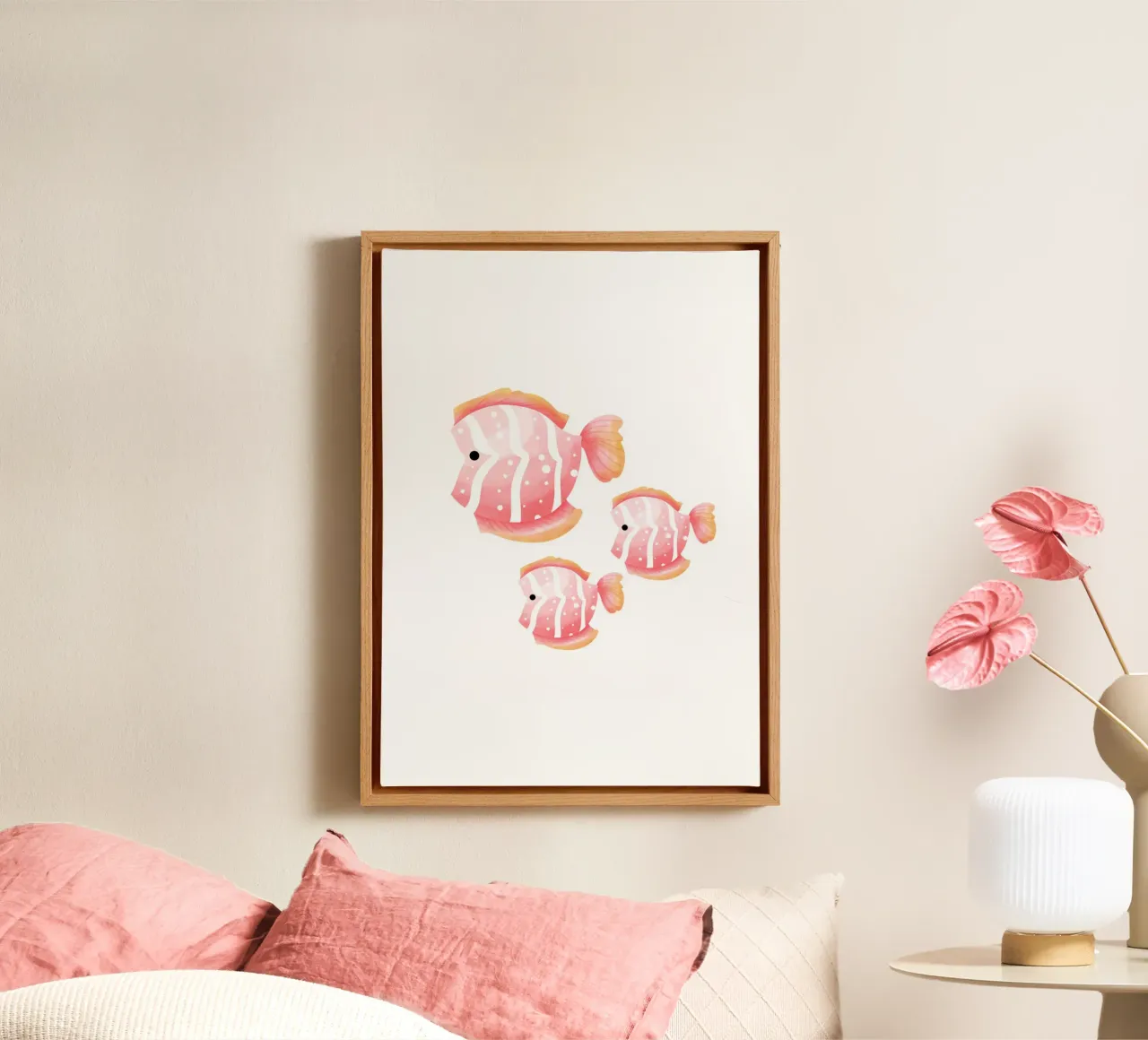 Pastel Roze Vlindervis Aquarel - Ocean Nursery Art canvas met Baklijst van ClubArt