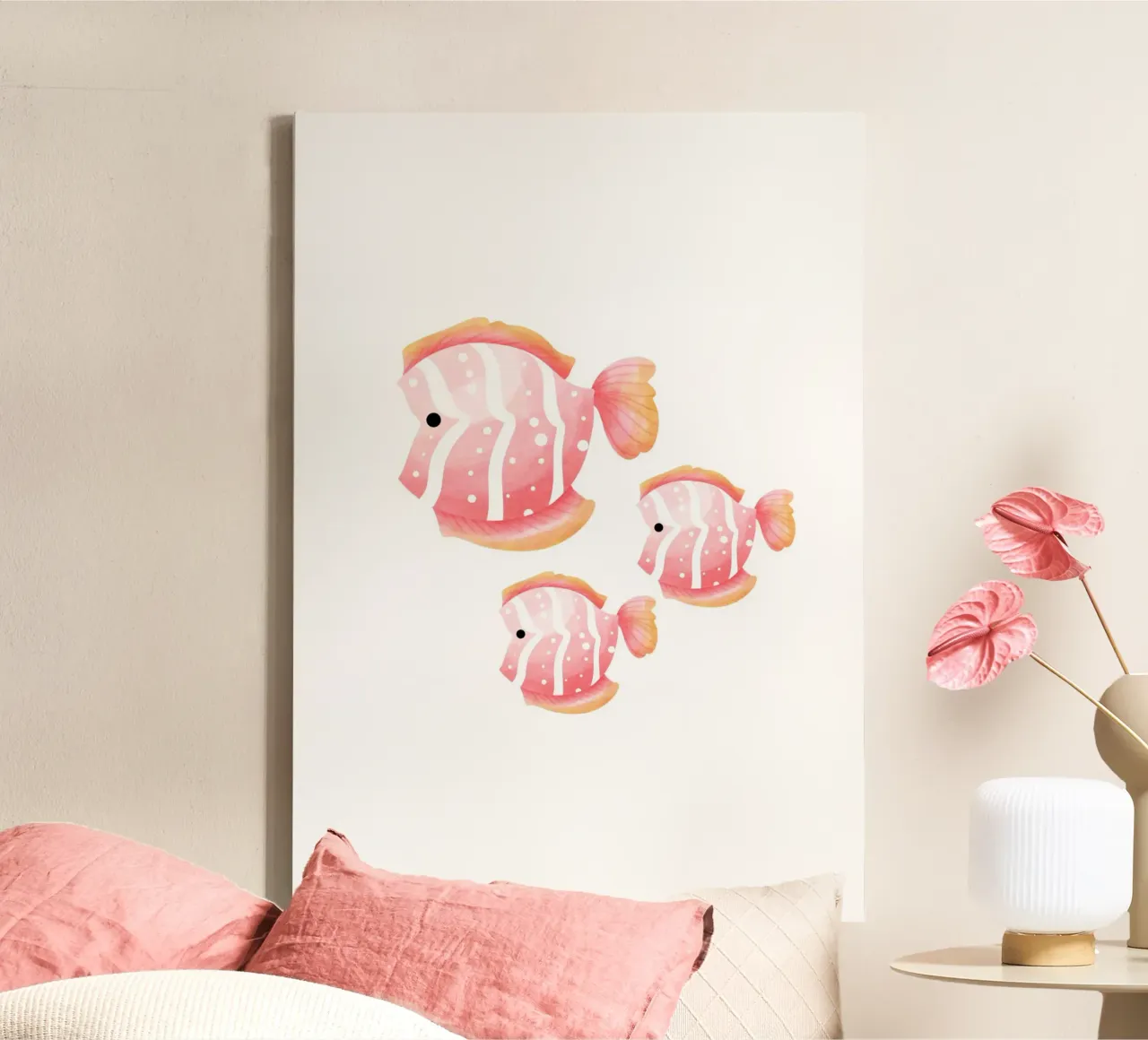 Pastel Roze Vlindervis Aquarel - Ocean Nursery Art canvas met Baklijst van ClubArt