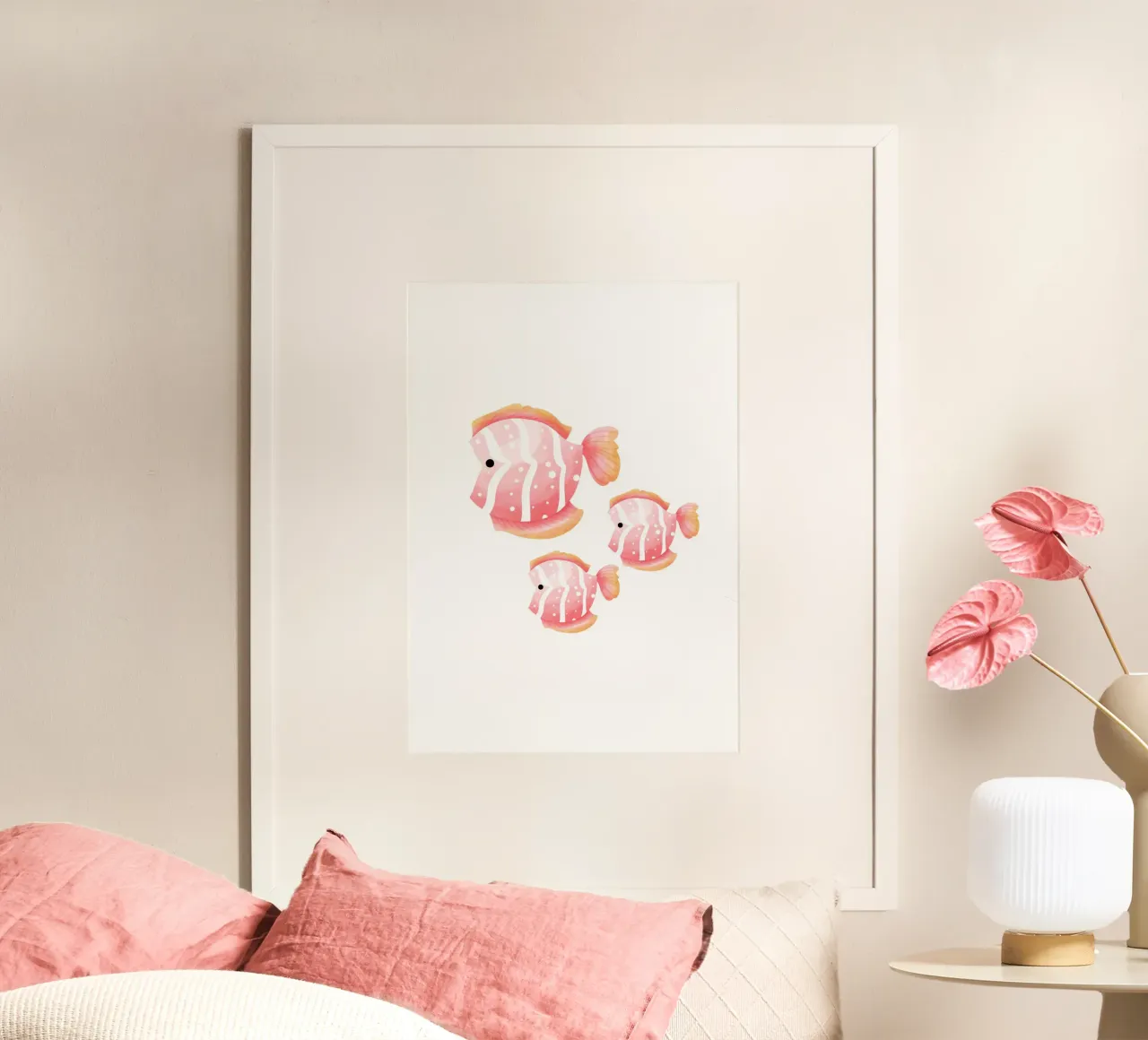 Pesci farfalla rosa pastello acquerellati - Arte vivaistica dell'oceano poster con telaio in plastica da ClubArt