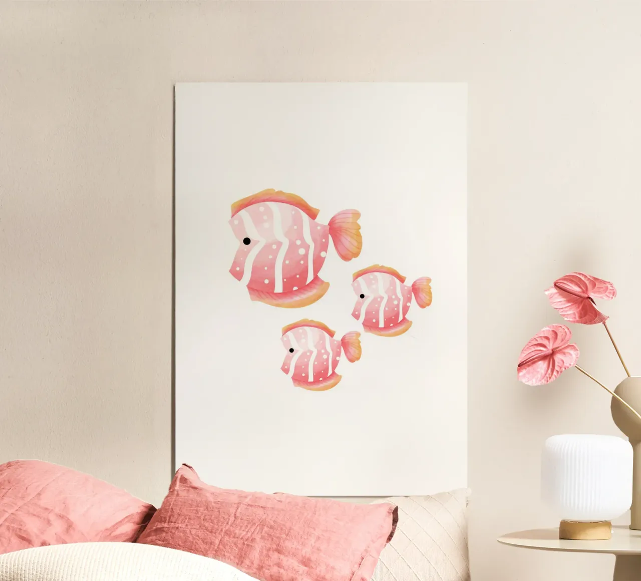Pesci farfalla rosa pastello acquerellati - Arte vivaistica dell'oceano poster con telaio in plastica da ClubArt