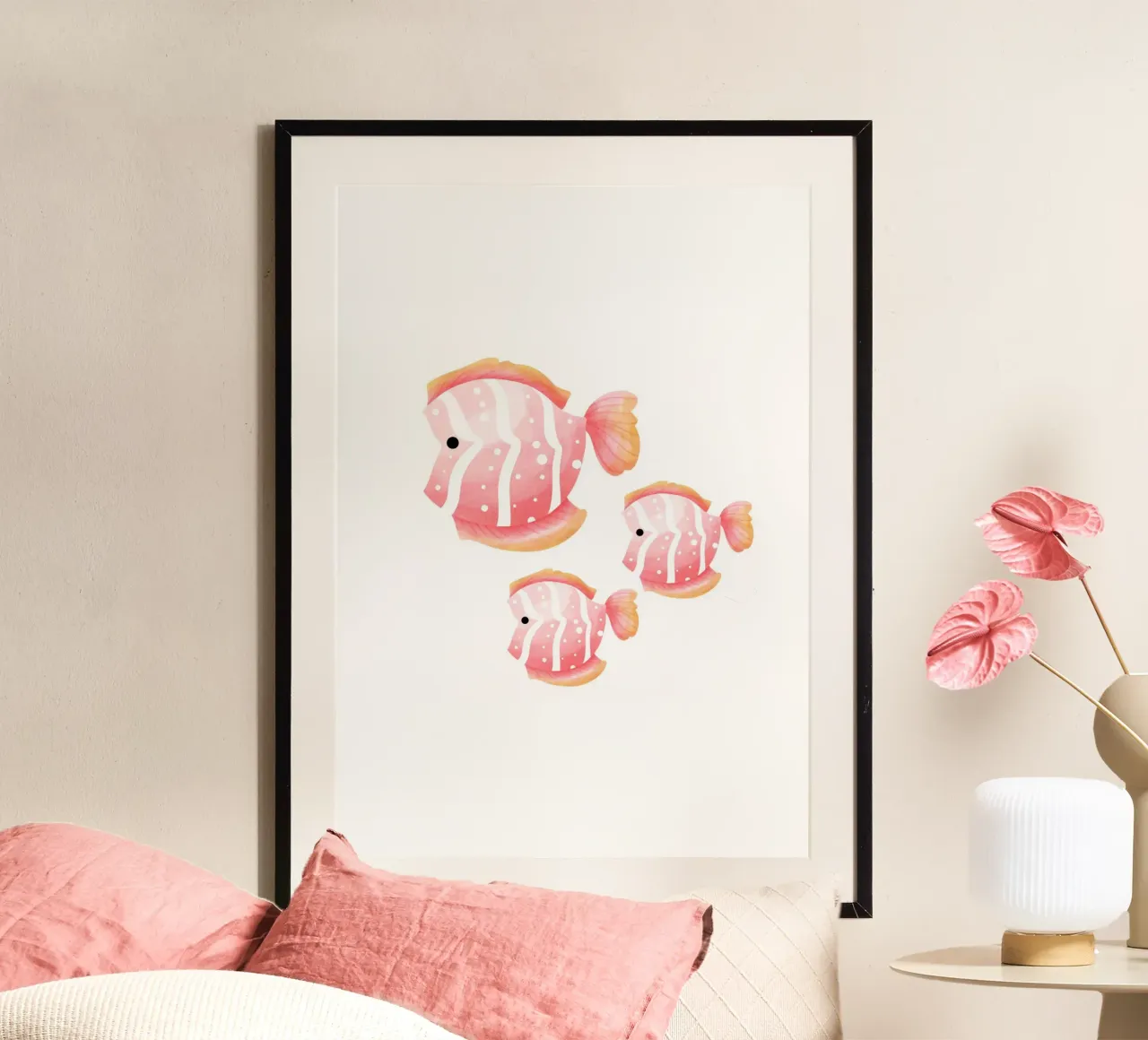 Pesci farfalla rosa pastello acquerellati - Arte vivaistica dell'oceano poster con telaio in plastica da ClubArt