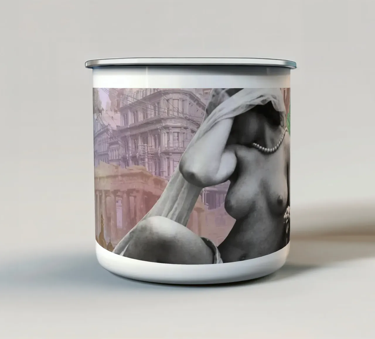 Ondeugd & Deugd | Press Play Kunstdruk Collage emaille mok van Press Play Art Prints