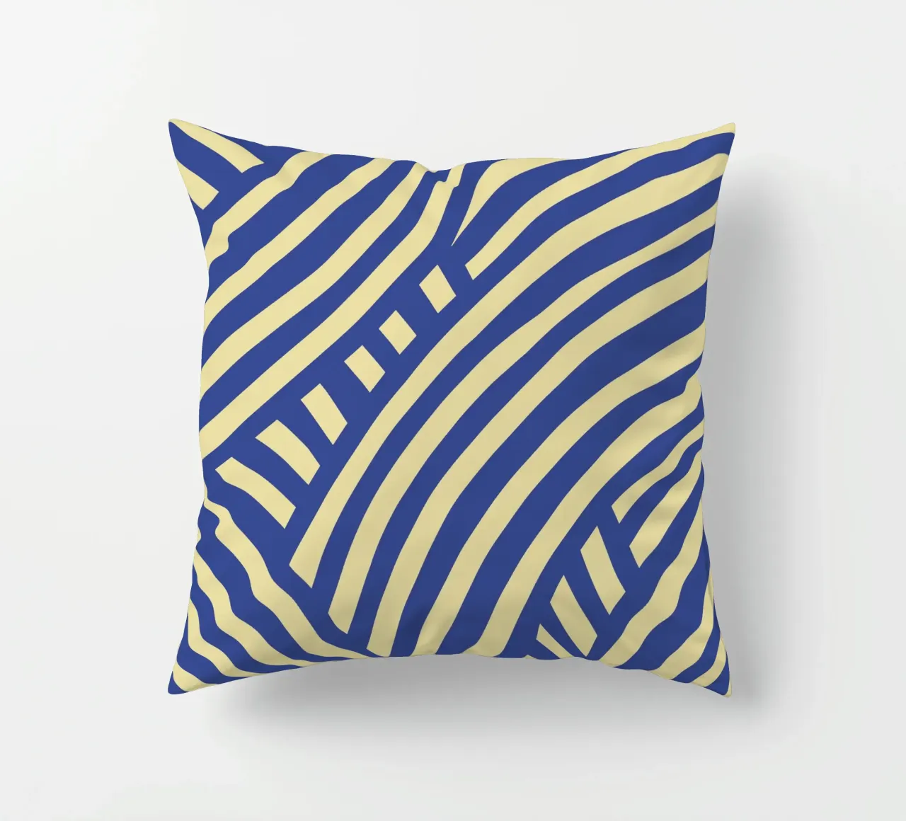 Striscia astratta blu e gialla cuscino da Little Dean