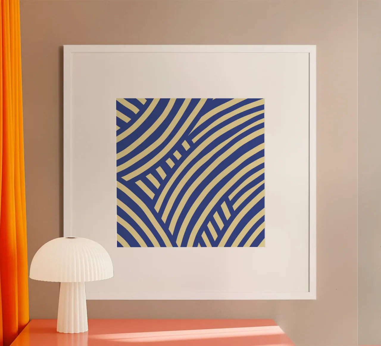 Striscia astratta blu e gialla poster con telaio in alluminio da Little Dean