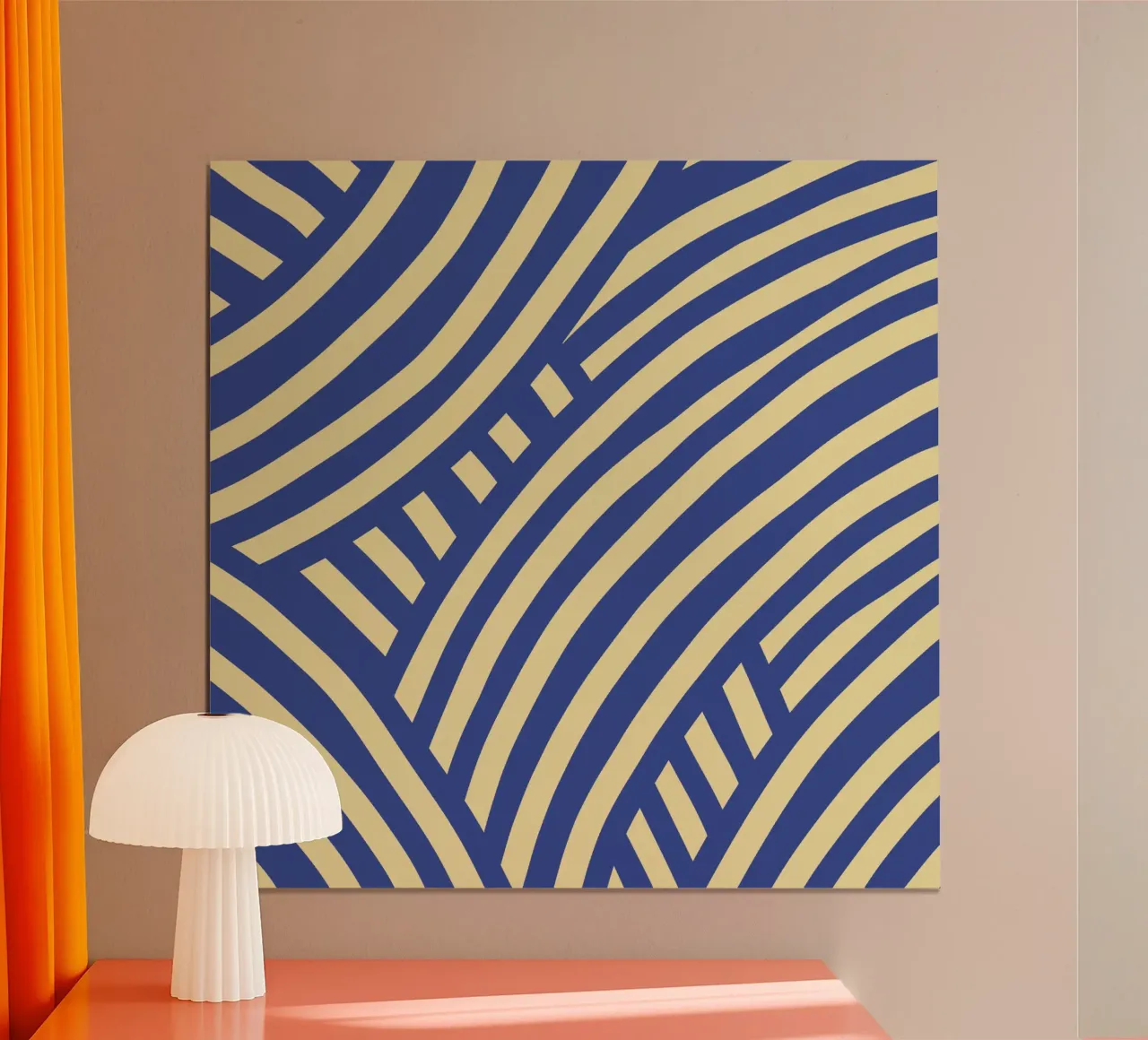 Striscia astratta blu e gialla poster con telaio in alluminio da Little Dean