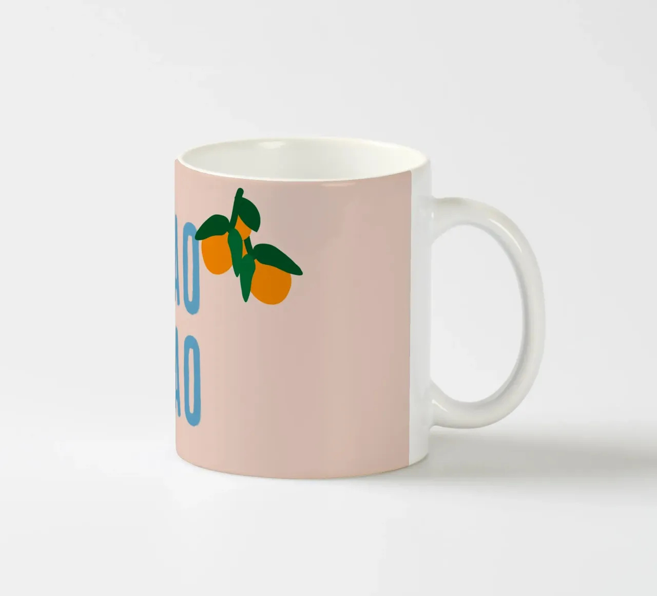 CIAO CIAO Mit Orangen auf Beige Keramik Tasse von Alisa Knöß