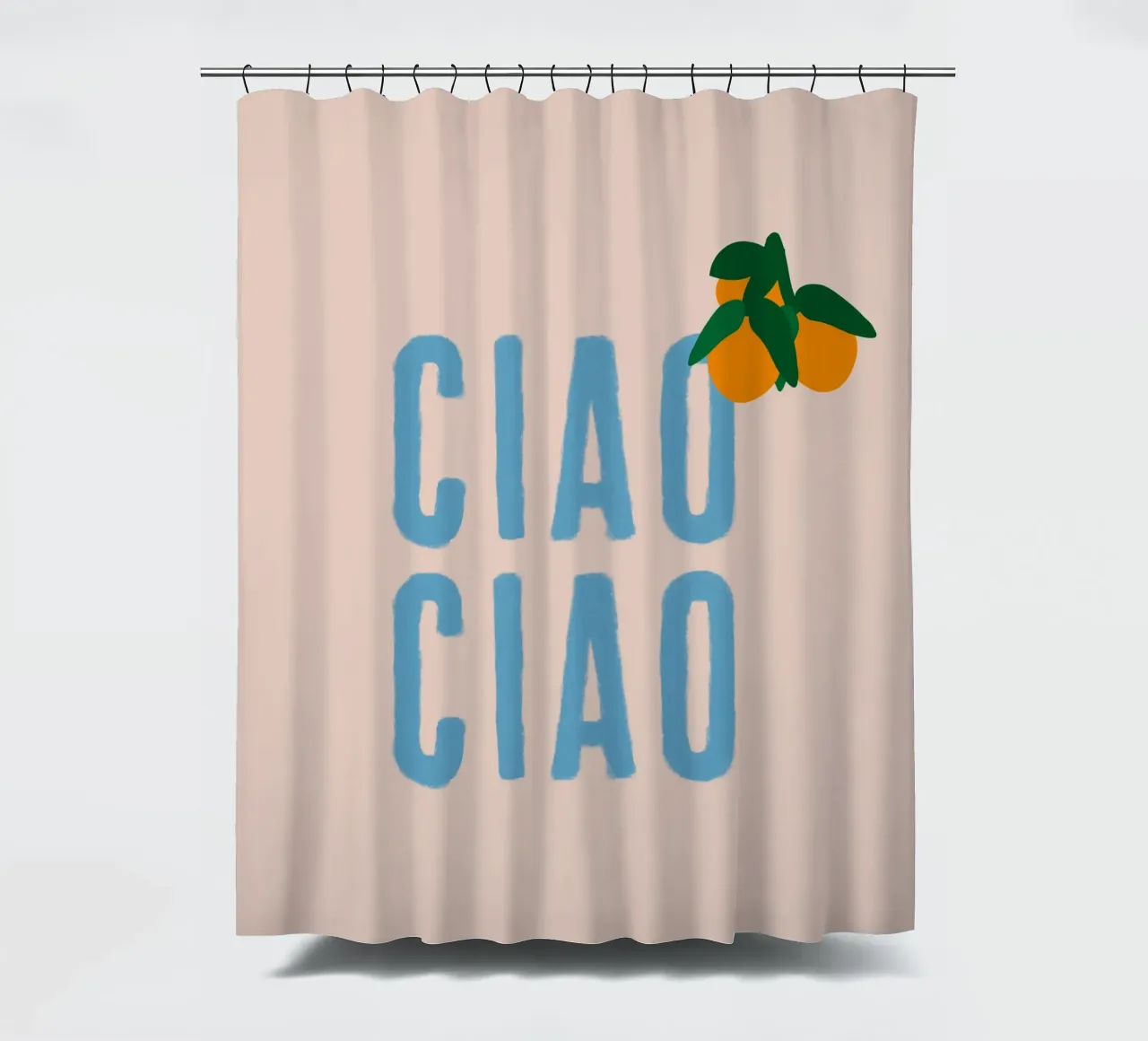 CIAO CIAO With oranges on beige shower curtain by Alisa Knöß