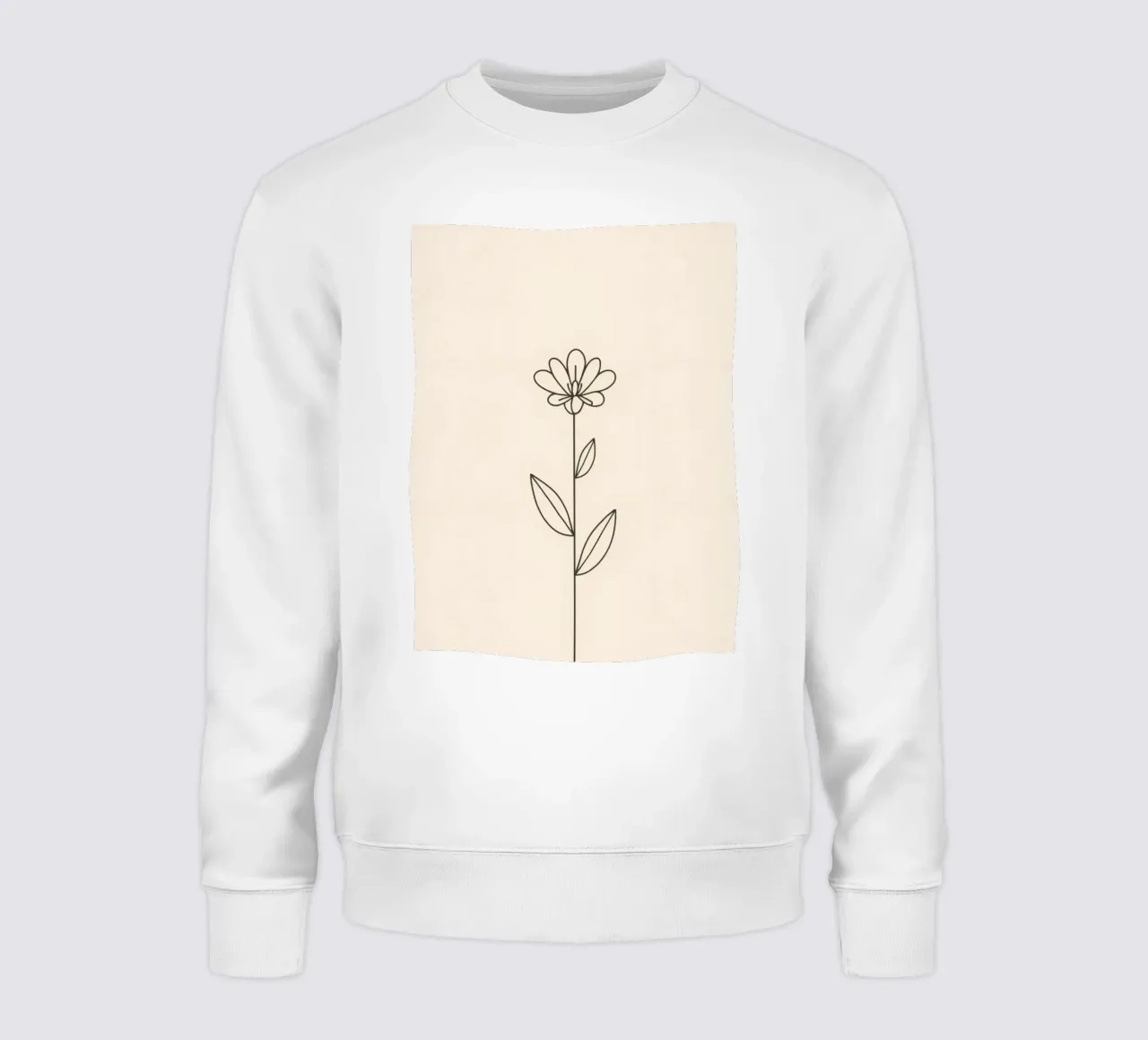 Semplice disegno a linee nere di un fiore con foglie su una luce felpa da DesignDoodle