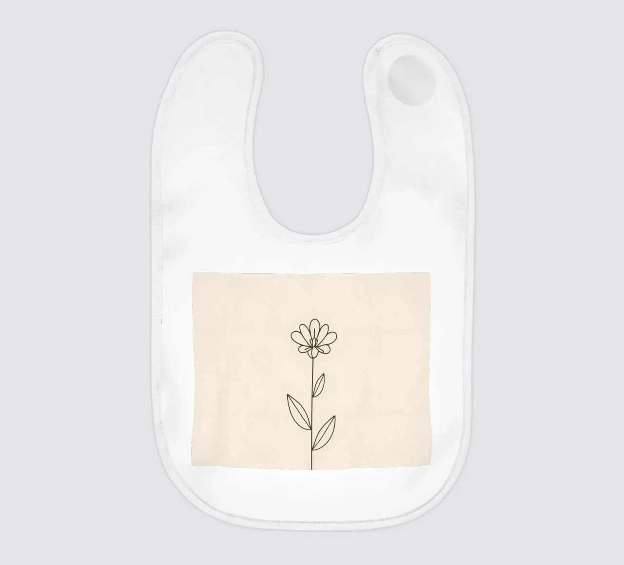 Semplice disegno a linee nere di un fiore con foglie su una luce bavaglino da DesignDoodle