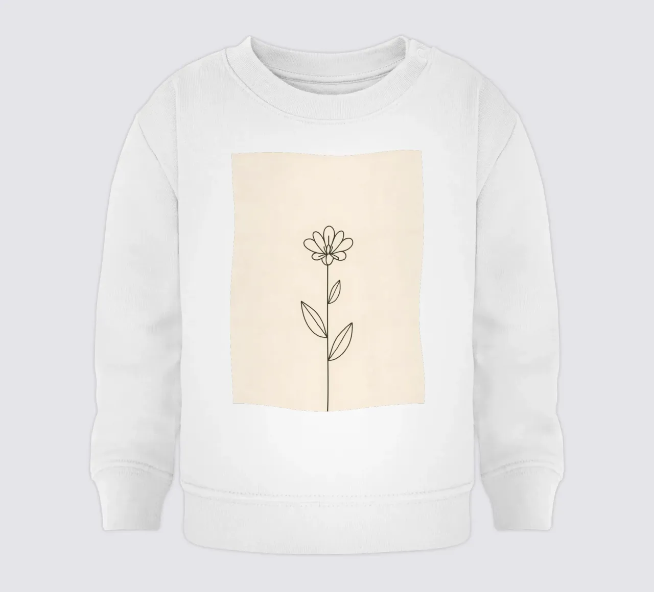 Semplice disegno a linee nere di un fiore con foglie su una luce felpa neonato da DesignDoodle