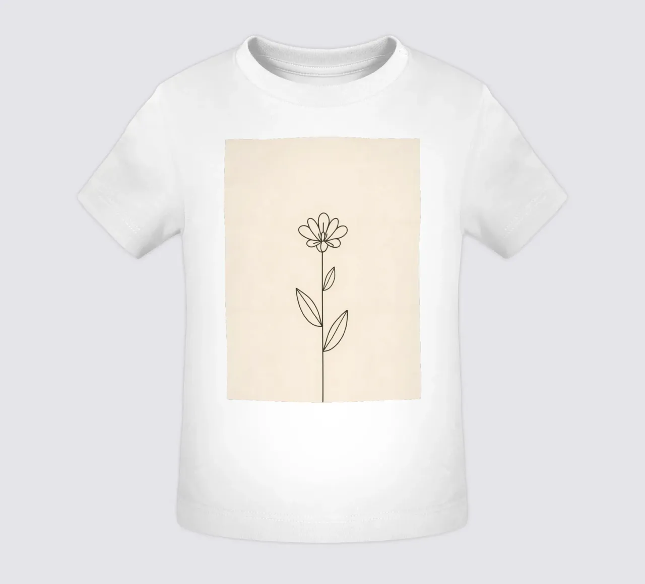 Semplice disegno a linee nere di un fiore con foglie su una luce maglietta neonato da DesignDoodle