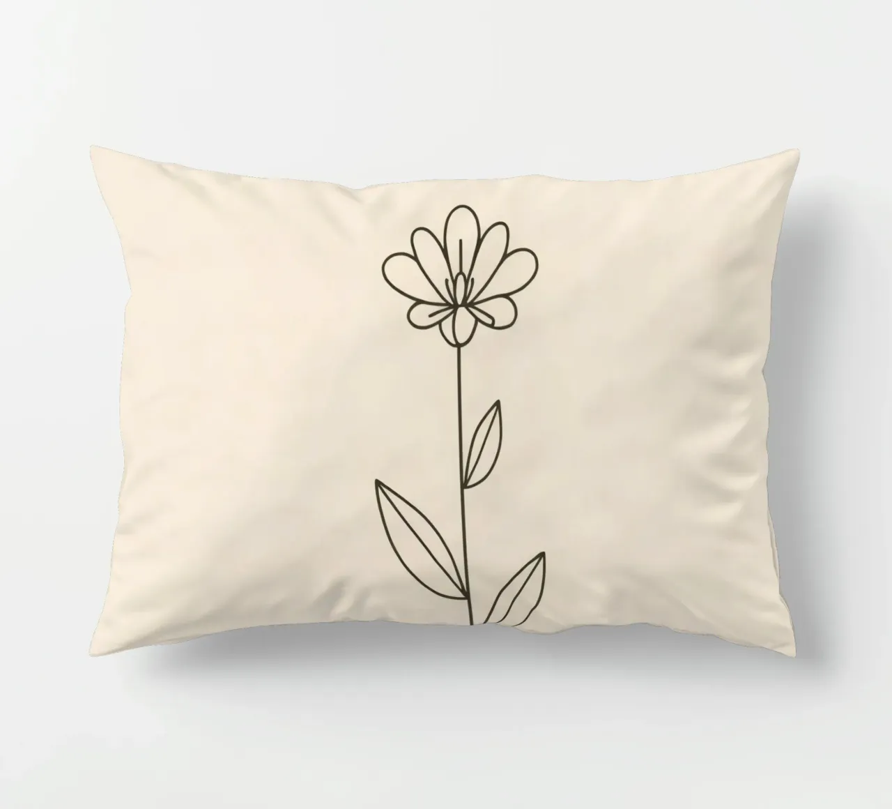 Semplice disegno a linee nere di un fiore con foglie su una luce cuscino da DesignDoodle