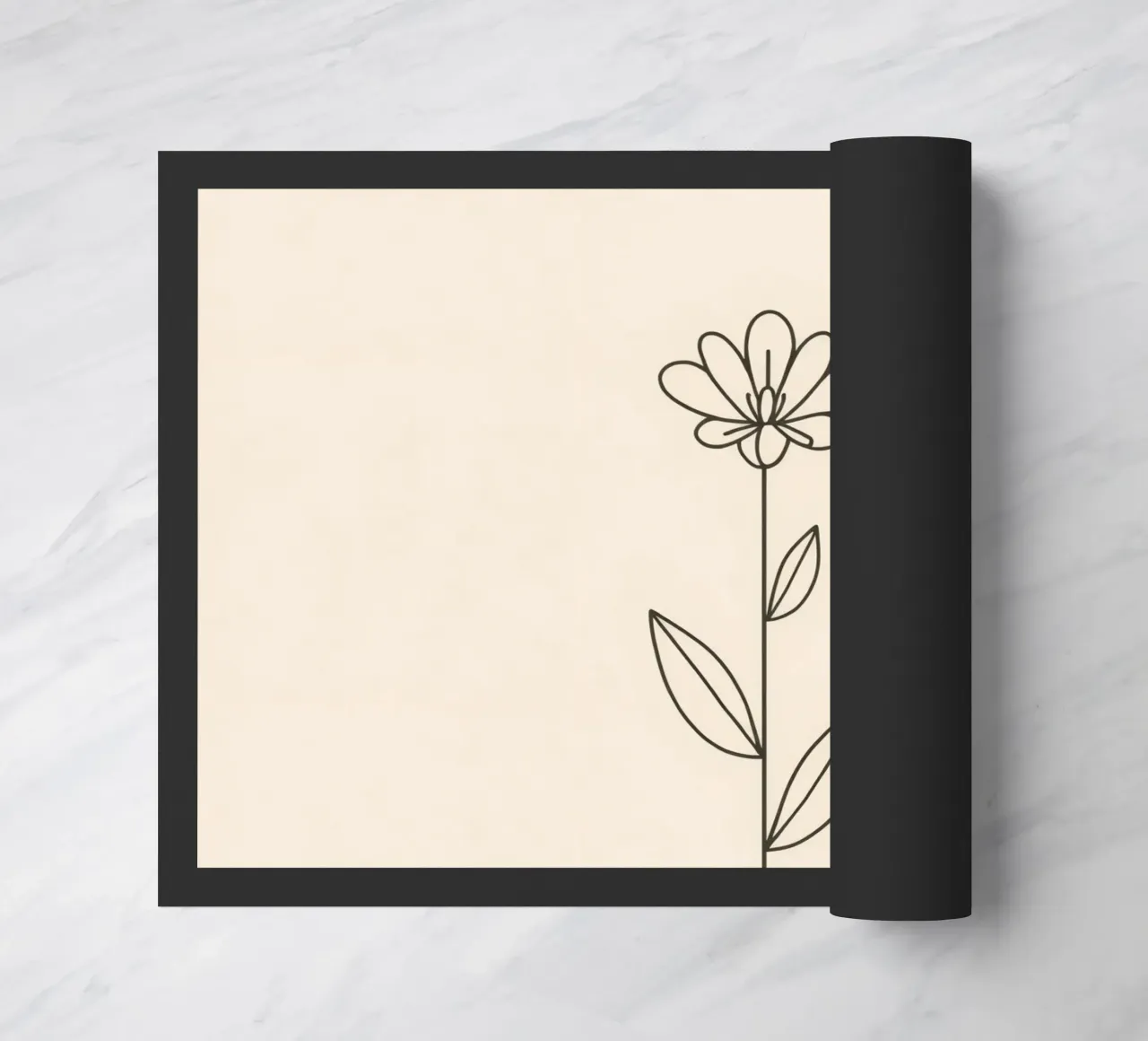 Semplice disegno a linee nere di un fiore con foglie su una luce zerbino da DesignDoodle