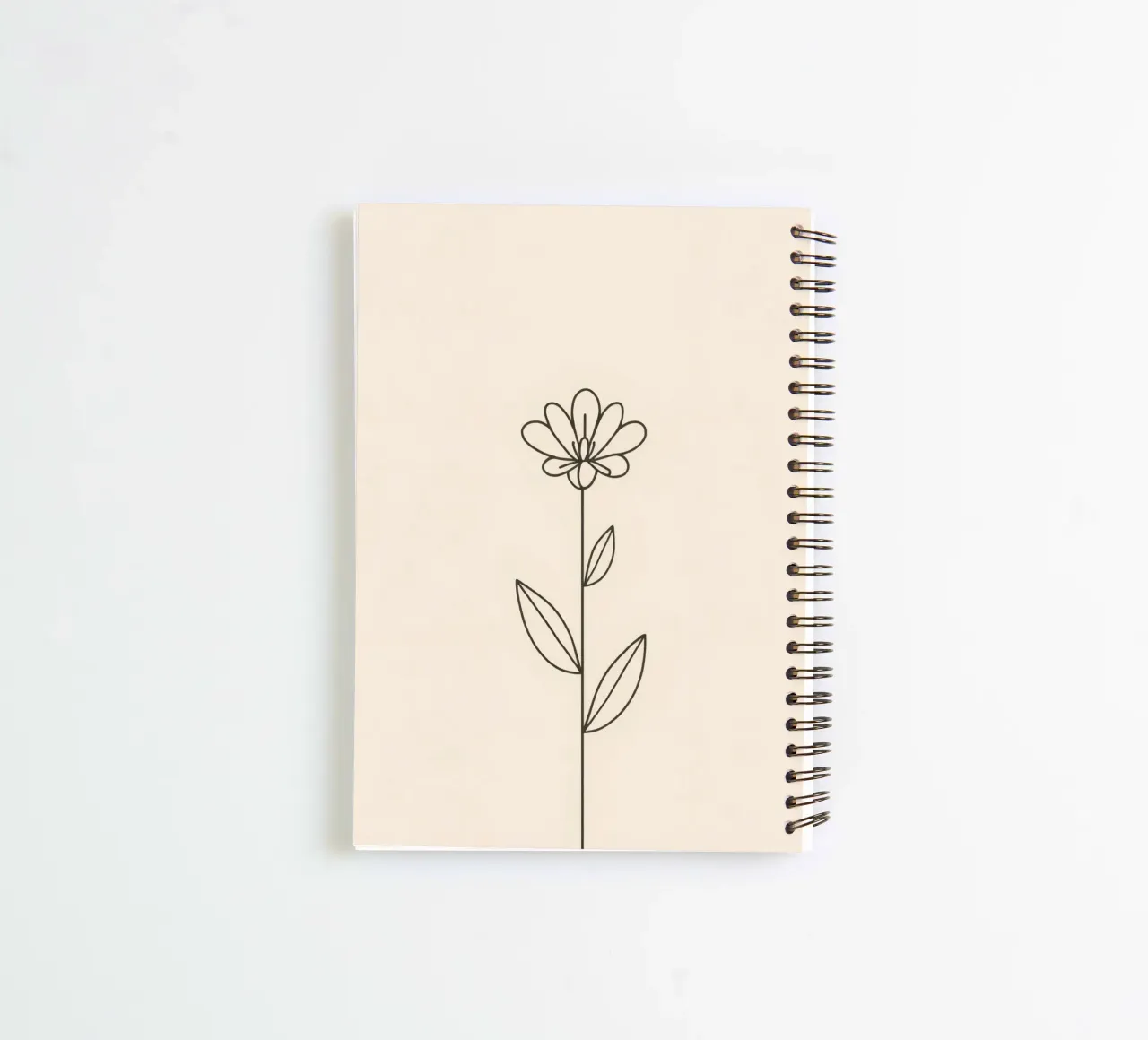 Dessin simple au trait en noir d'une fleur avec des feuilles sur un lampadaire carnet à spirale de DesignDoodle