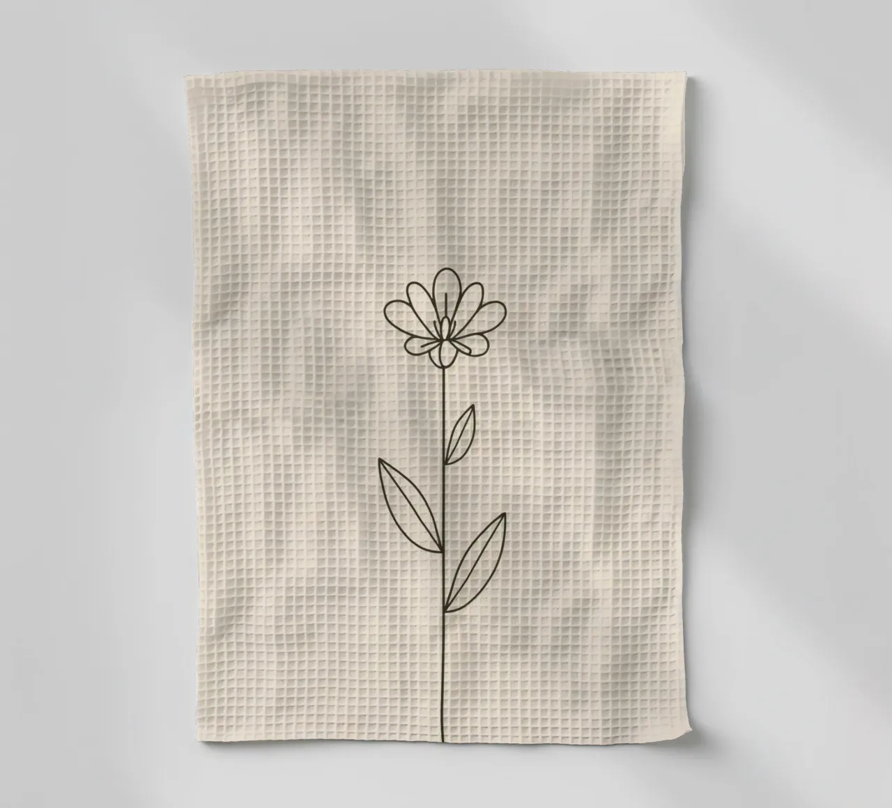 Dessin simple au trait en noir d'une fleur avec des feuilles sur un lampadaire torchon de DesignDoodle