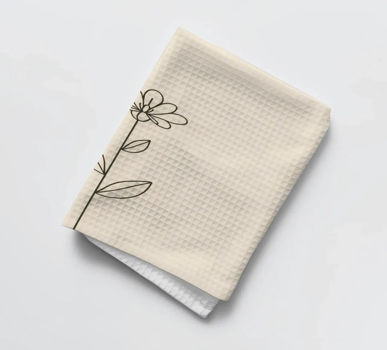 Semplice disegno a linee nere di un fiore con foglie su una luce canovaccio da cucina da DesignDoodle