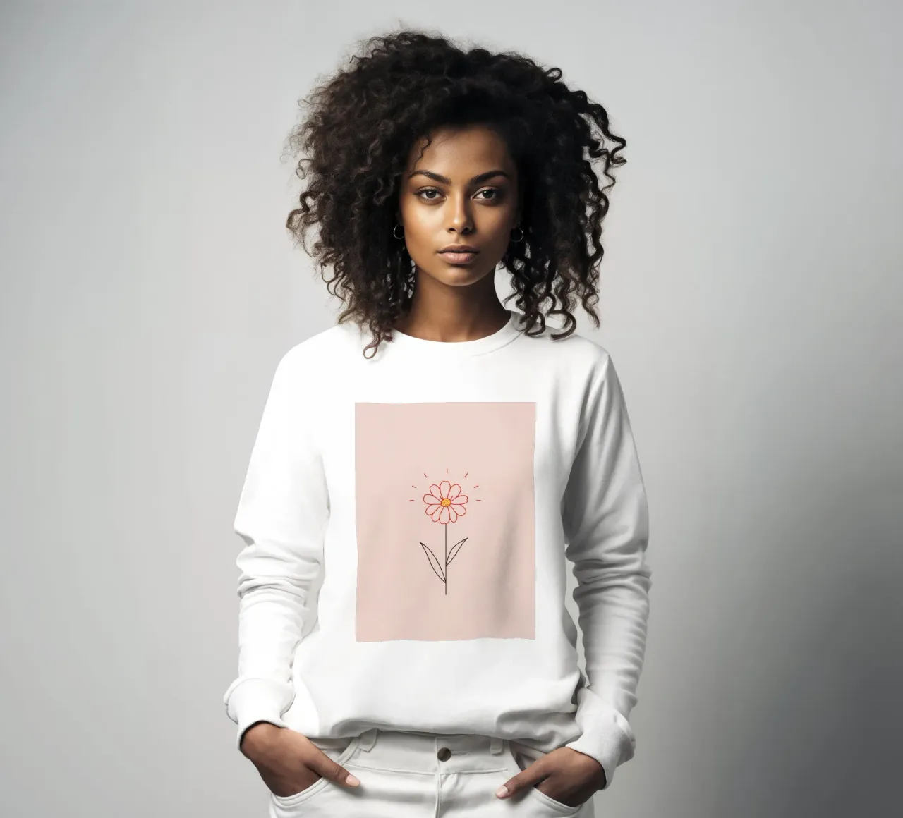 Arte floreale con un semplice fiore rosa e foglie verdi felpa da DesignDoodle