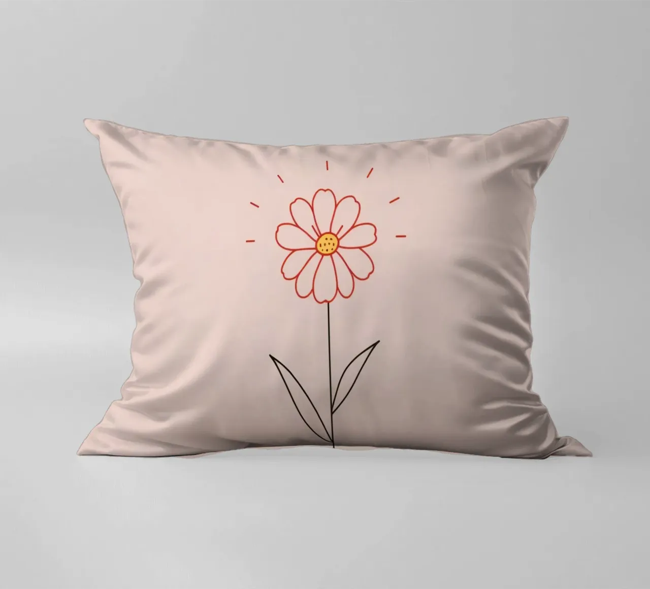 Arte floreale con un semplice fiore rosa e foglie verdi cuscino da DesignDoodle