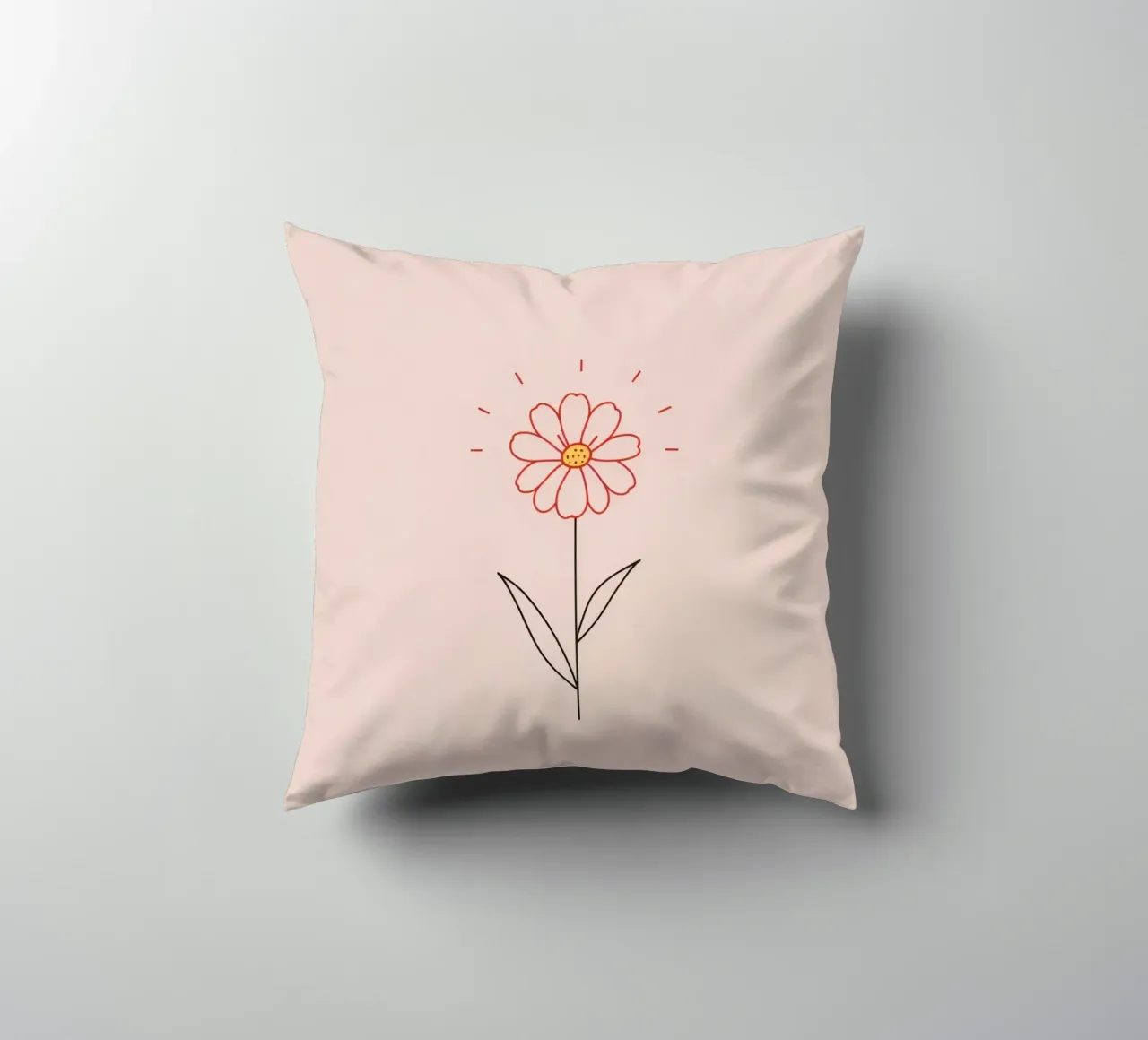 Arte floreale con un semplice fiore rosa e foglie verdi cuscino da DesignDoodle