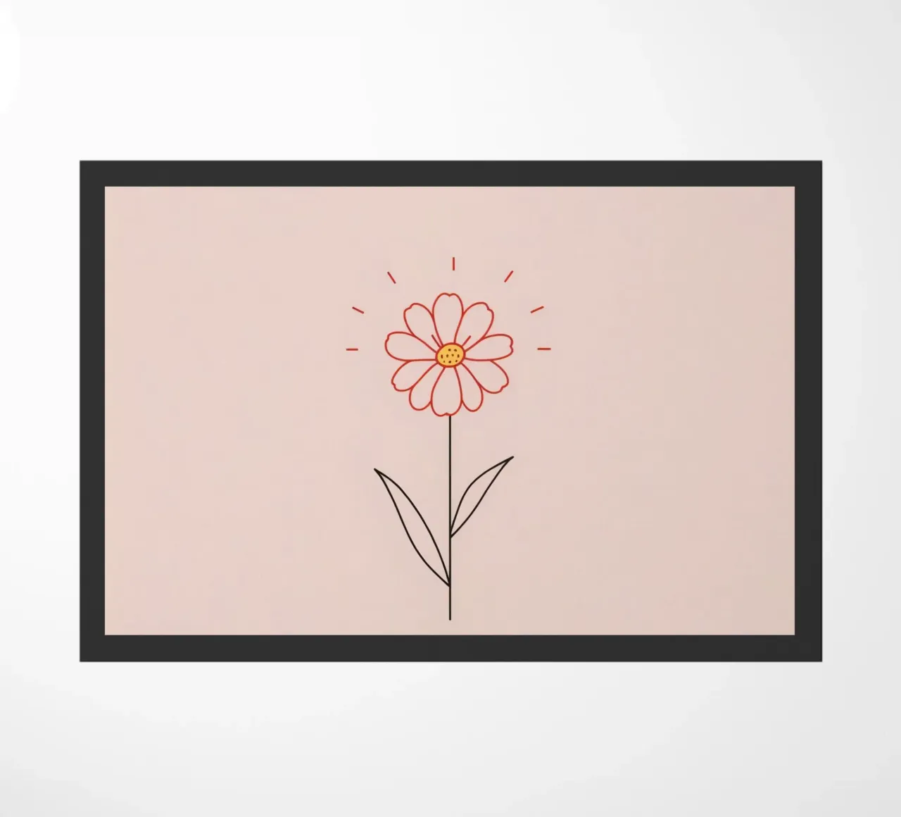 Arte floreale con un semplice fiore rosa e foglie verdi zerbino da DesignDoodle