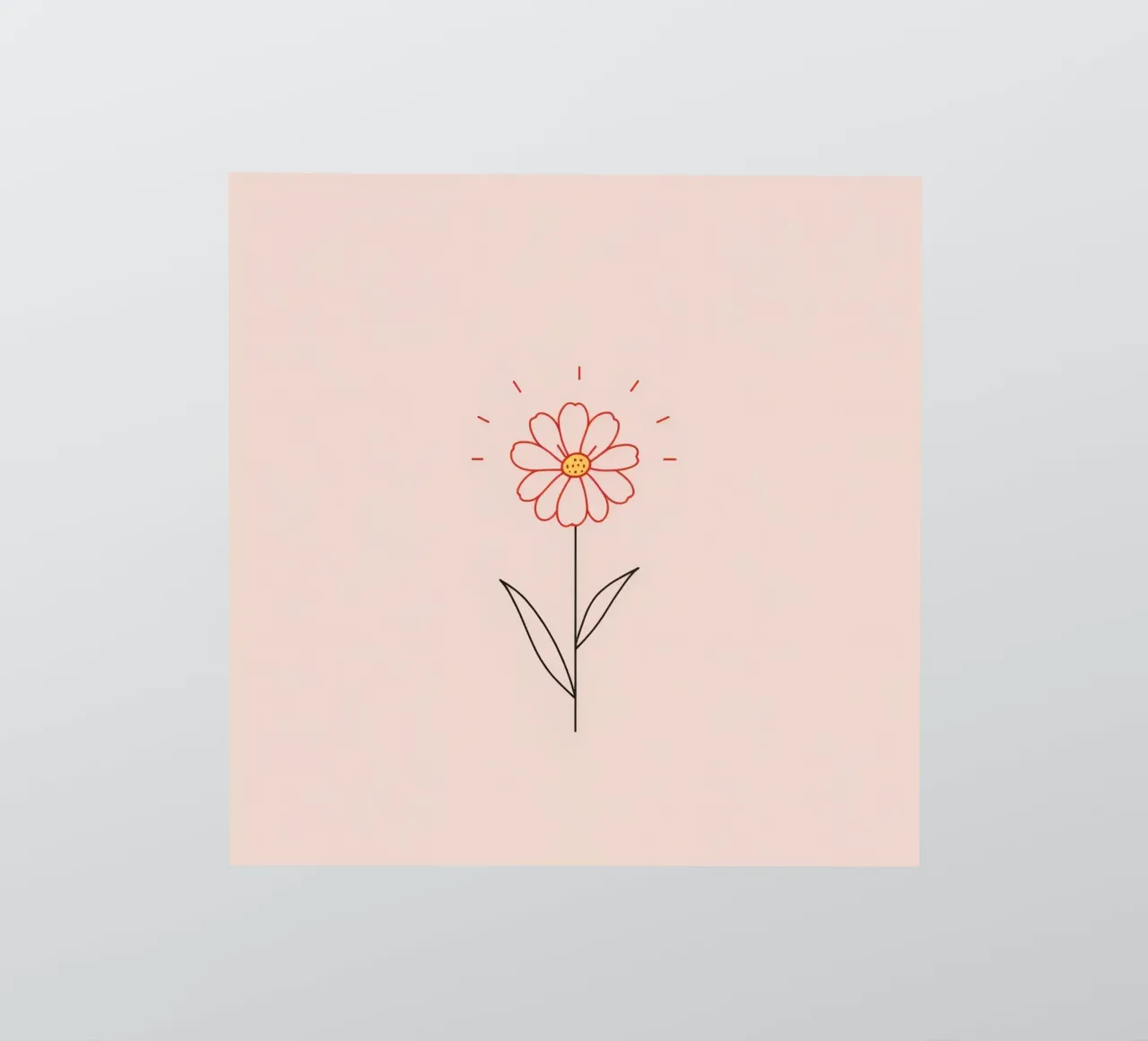 Arte floreale con un semplice fiore rosa e foglie verdi adesivo da DesignDoodle