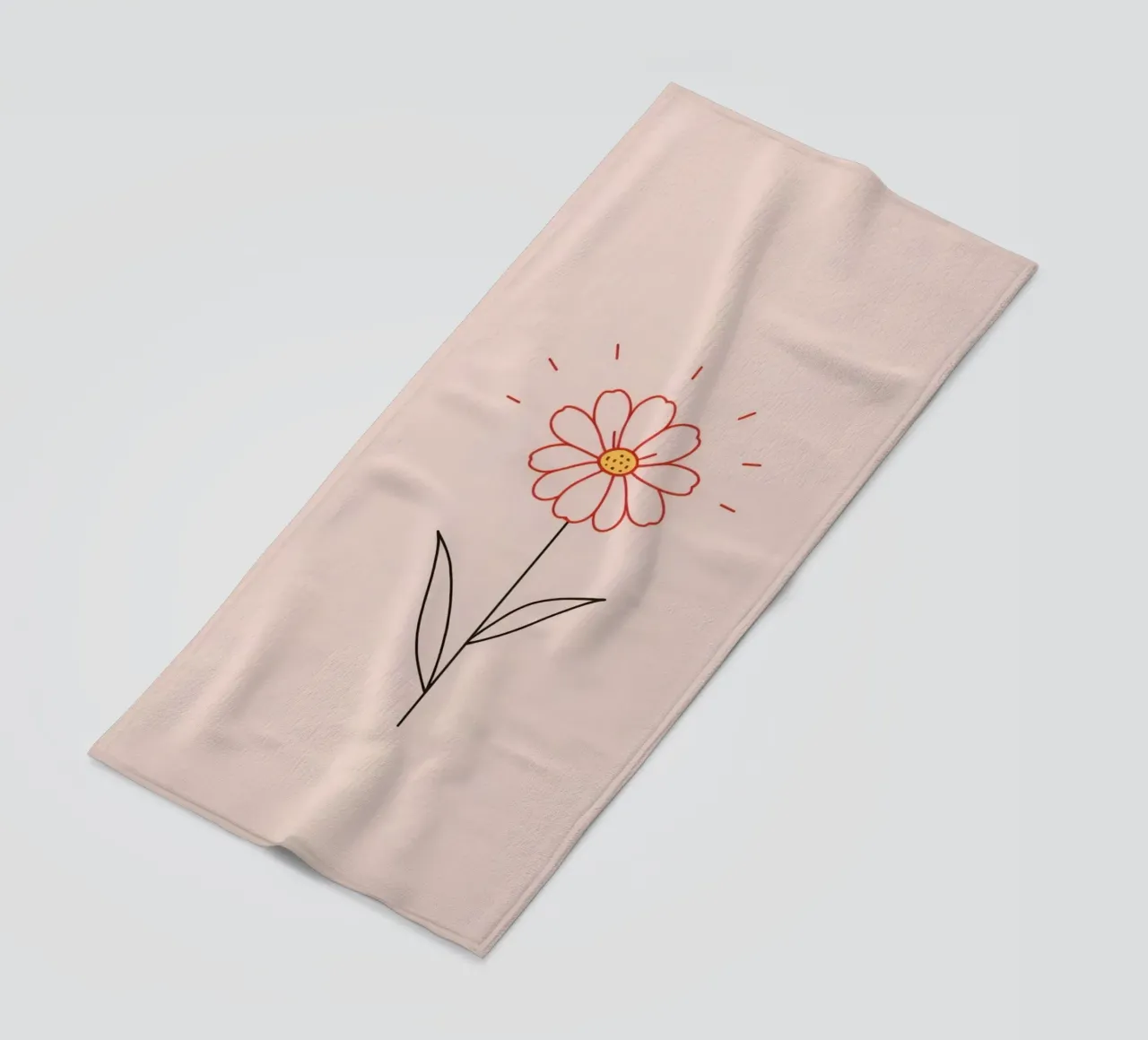 Arte floreale con un semplice fiore rosa e foglie verdi telo mare da DesignDoodle