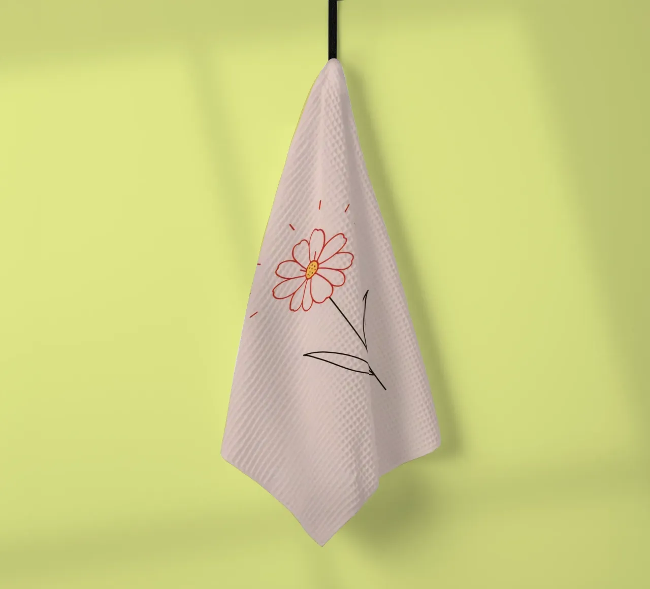 Arte floreale con un semplice fiore rosa e foglie verdi canovaccio da cucina da DesignDoodle