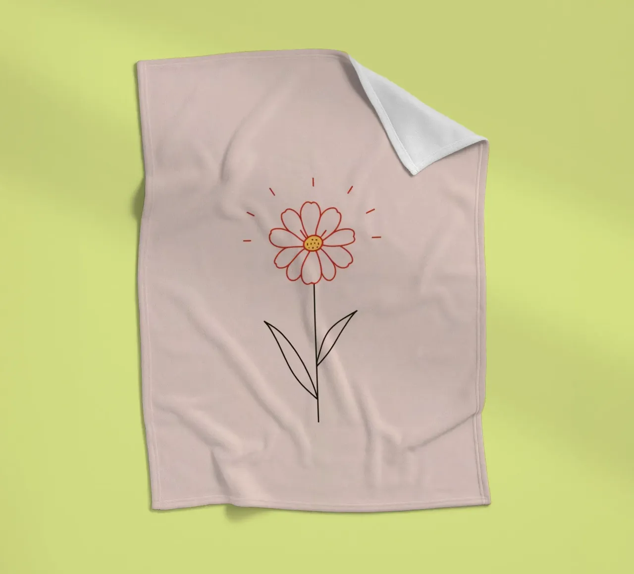 Arte floreale con un semplice fiore rosa e foglie verdi coperta in pile da DesignDoodle