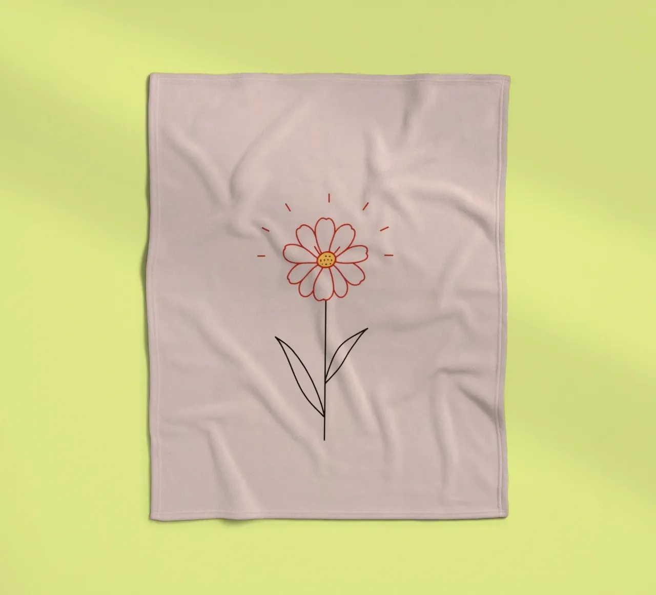 Arte floreale con un semplice fiore rosa e foglie verdi coperta in pile da DesignDoodle