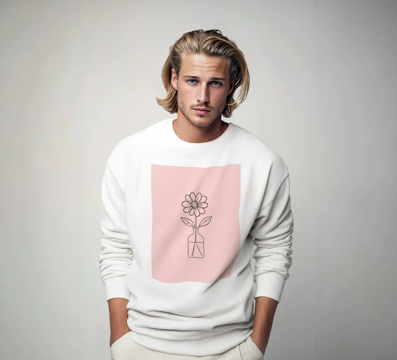 Fiore semplice in un vaso di vetro con un'arte rosa pastello felpa da DesignDoodle