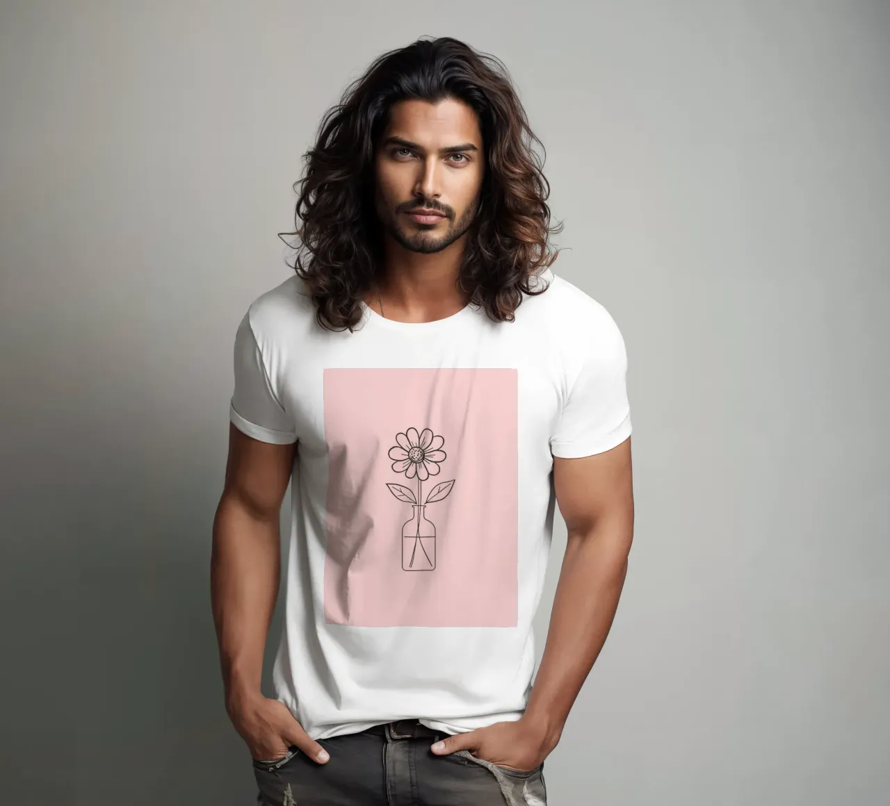 Fiore semplice in un vaso di vetro con un'arte rosa pastello t-shirt da DesignDoodle